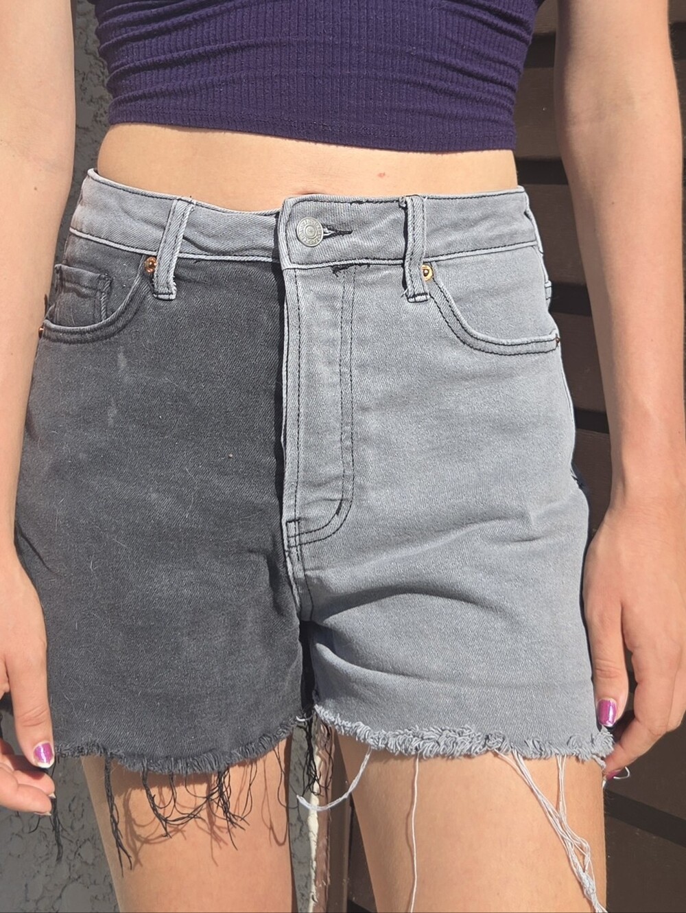 Women's Song Edy Two-Tone High-Waist Denim Shorts Gray/Charcoal 7